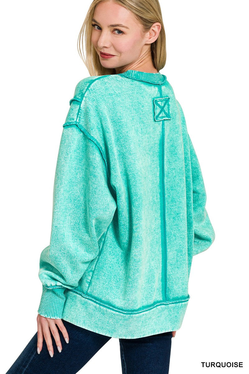 Zenana Acid Wash Exposed-Seam Fleece Sweatshirt SOUTHERN SUNDROP BOUTIQUE