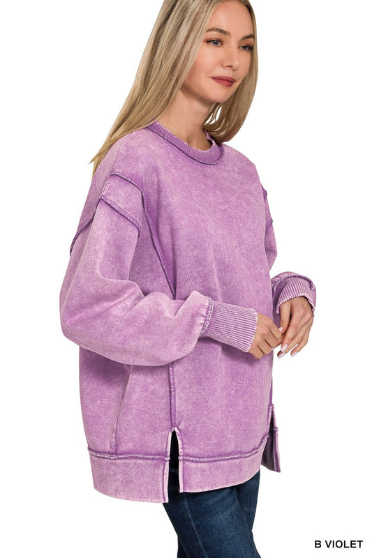 Zenana Acid Wash Exposed-Seam Fleece Sweatshirt SOUTHERN SUNDROP BOUTIQUE