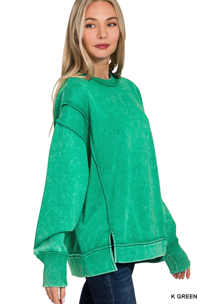Zenana Acid Wash Exposed-Seam Fleece Sweatshirt SOUTHERN SUNDROP BOUTIQUE