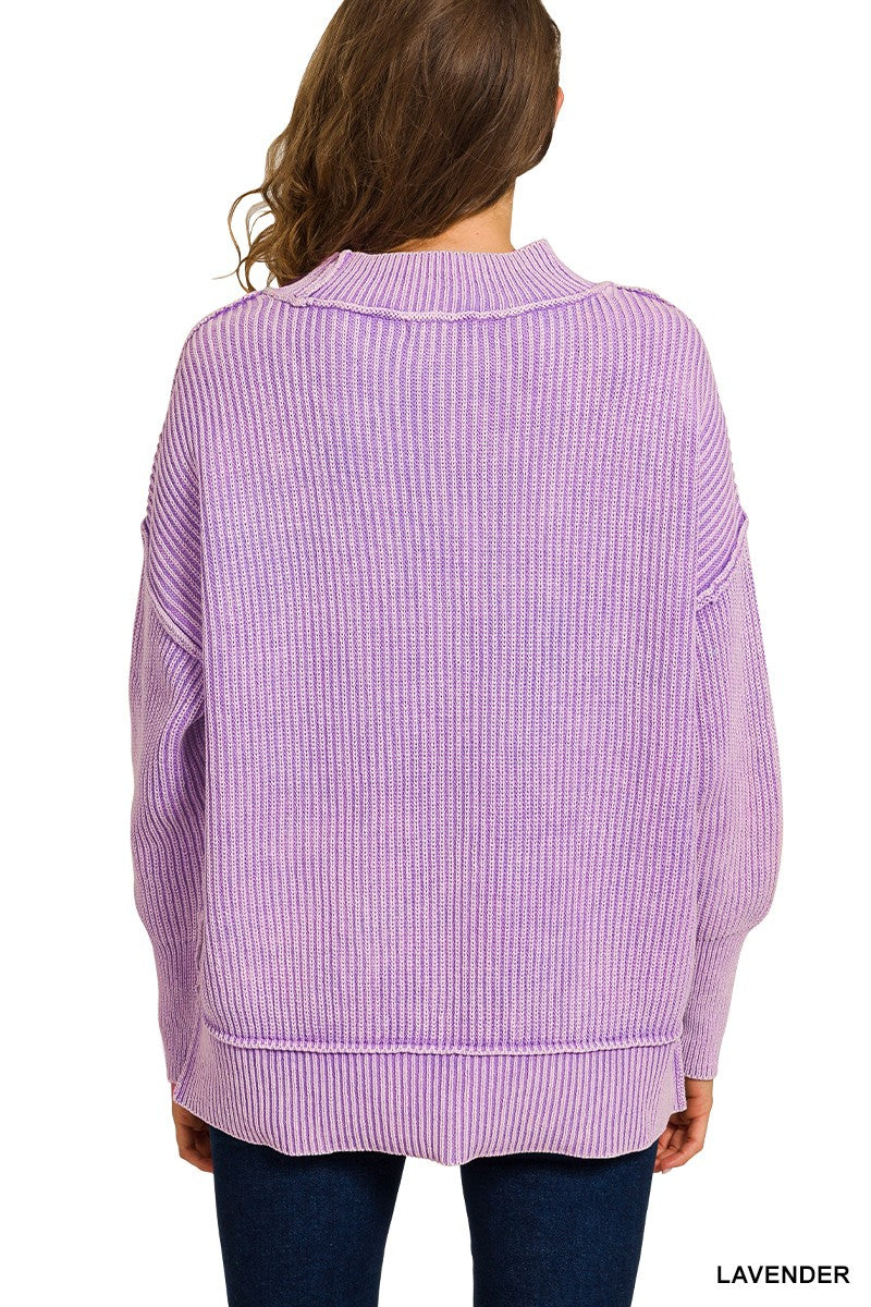 Zenana Washed Side Slit Oversized Sweater SOUTHERN SUNDROP BOUTIQUE