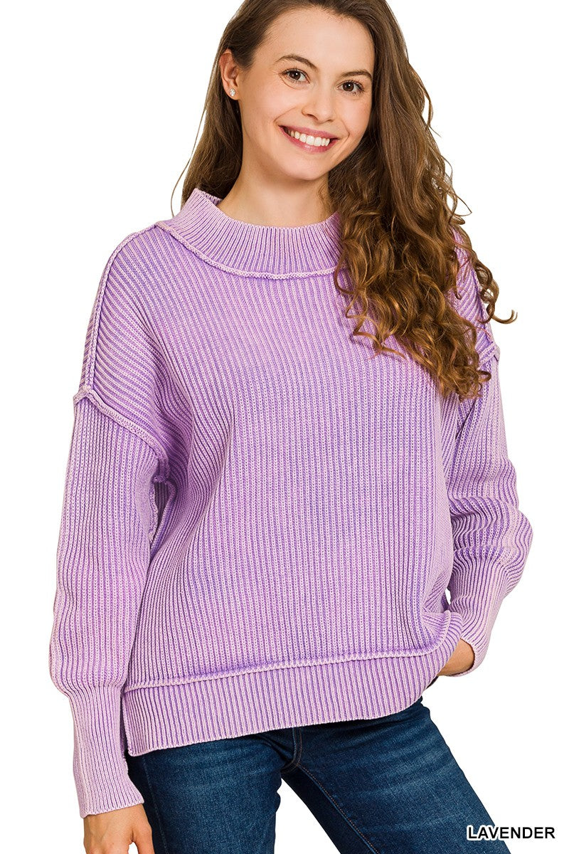 Zenana Washed Side Slit Oversized Sweater SOUTHERN SUNDROP BOUTIQUE