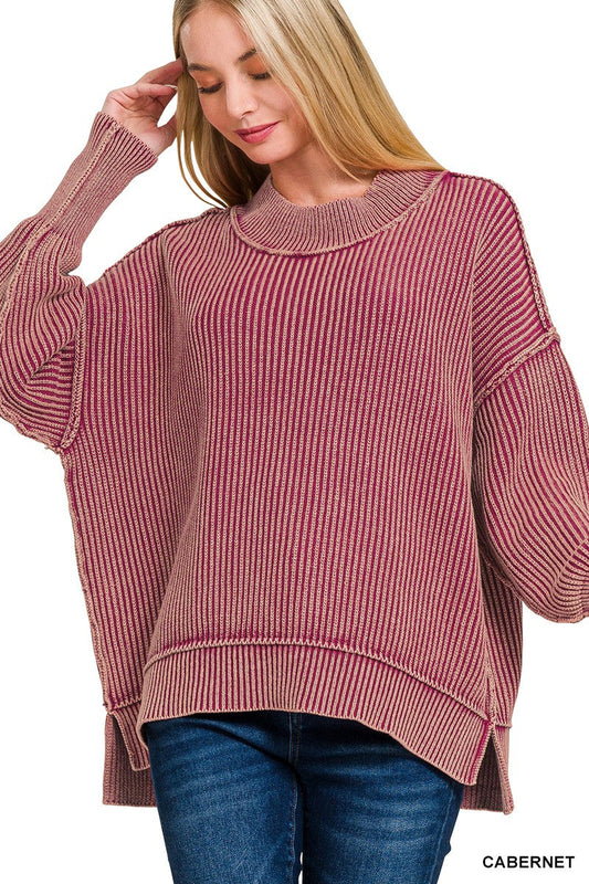 Zenana Washed Side Slit Oversized Sweater SOUTHERN SUNDROP BOUTIQUE
