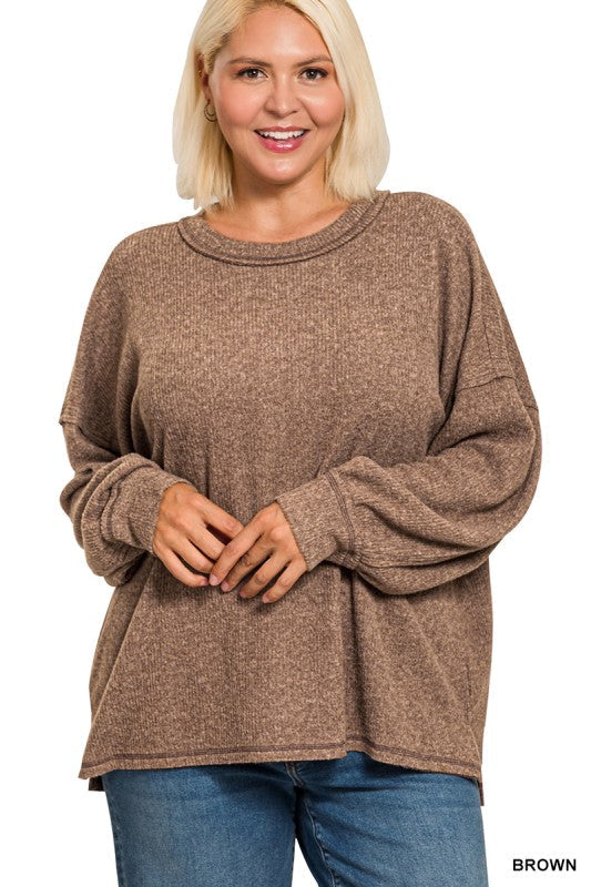 Plus Brushed Ribbed Hacci Drop Shoulder Sweater SOUTHERN SUNDROP BOUTIQUE