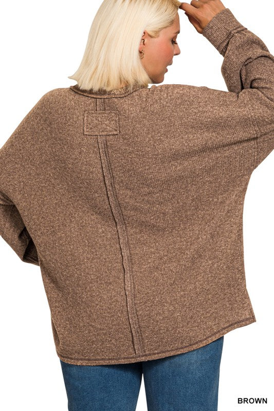 Plus Brushed Ribbed Hacci Drop Shoulder Sweater SOUTHERN SUNDROP BOUTIQUE