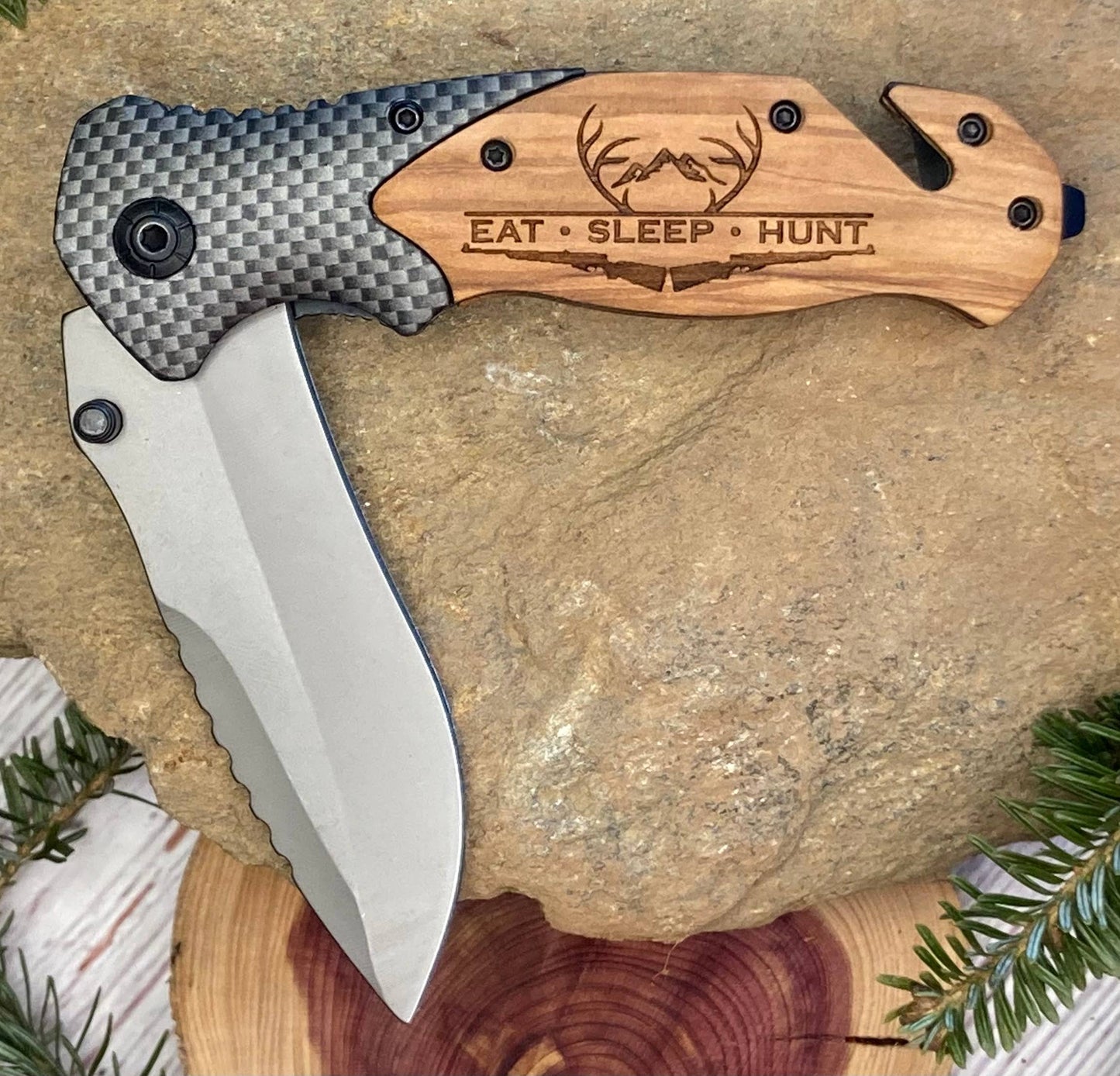 Quail Tail Laser Art - Eat Sleep Hunt Knife Quail Tail Laser Art