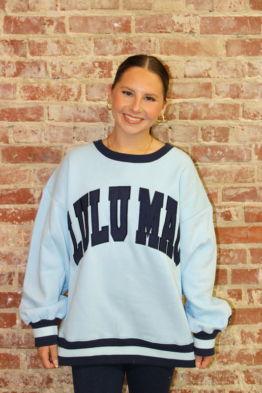 Lulu Mac Social Society Light Blue/Navy Stitch Sweatshirt Girlie Girl Originals