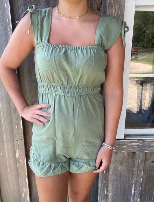 VERY J - Sleeveless Ruffle Cute Solid Woven Romper VERY J