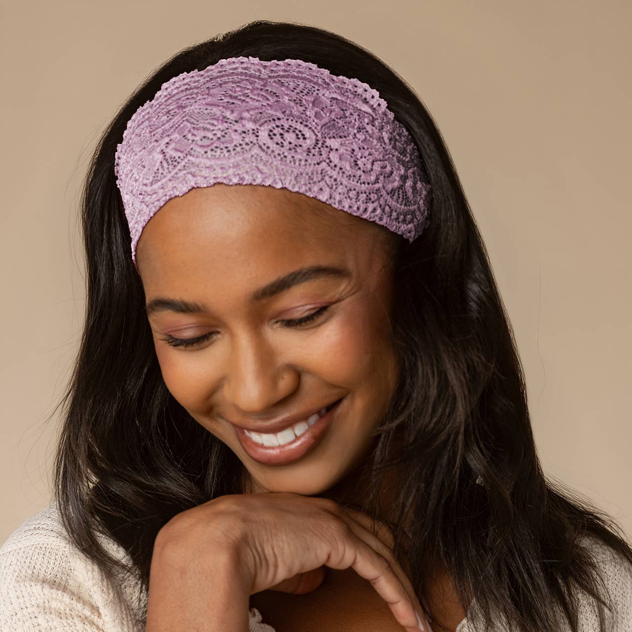 KITSCH - Wide Lace Elastic Headbands 2pc Set - Cherry Lacquer & Dusty Pink KITSCH