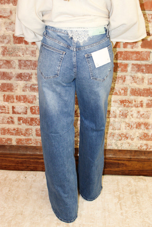 Cello Jeans High Rise Medium Buttoned Wide Leg Jeans Cello Jeans