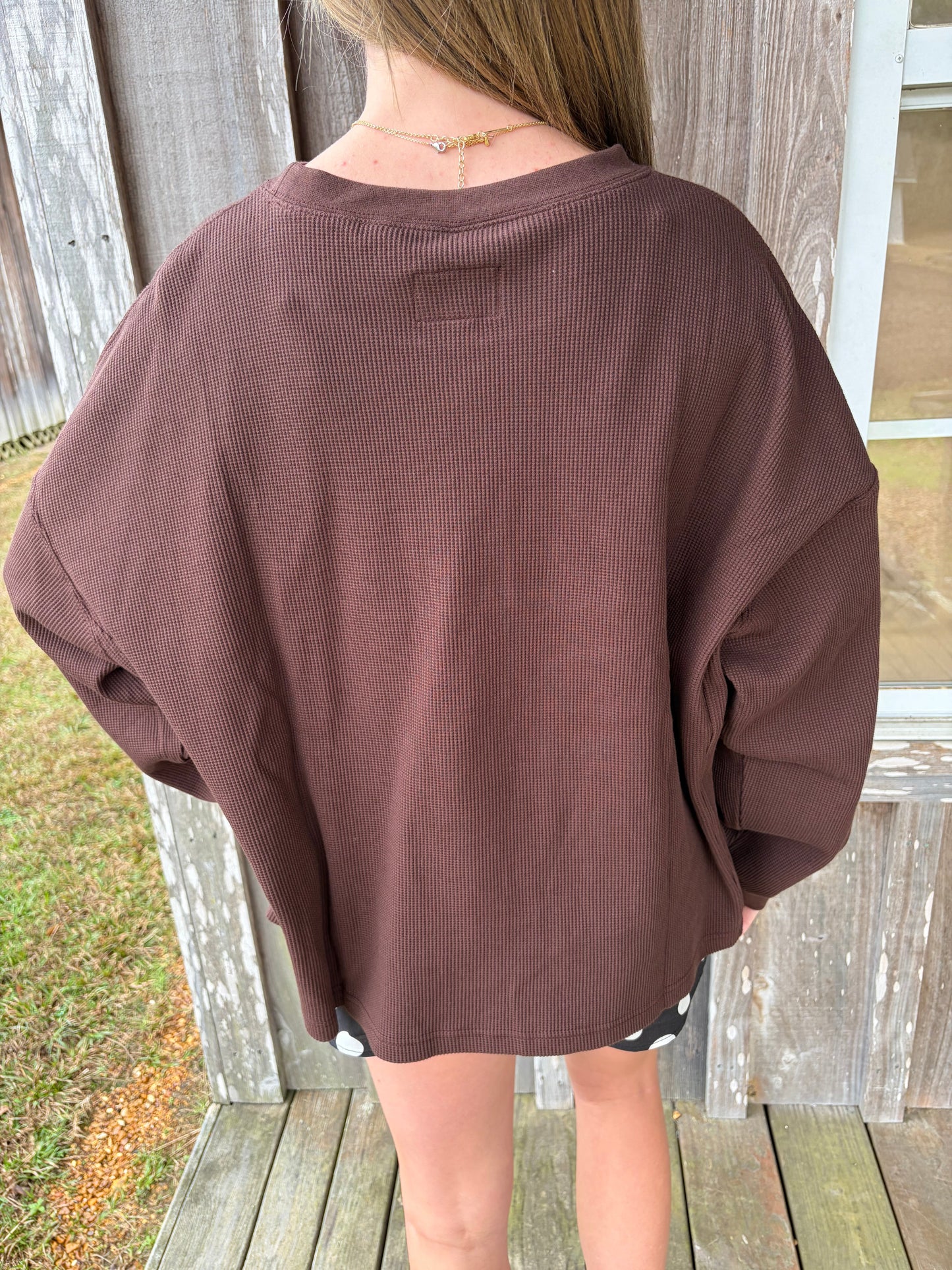 Lulu Mac Waffle Knit Brown Long Sleeve Top Girlie Girl Originals