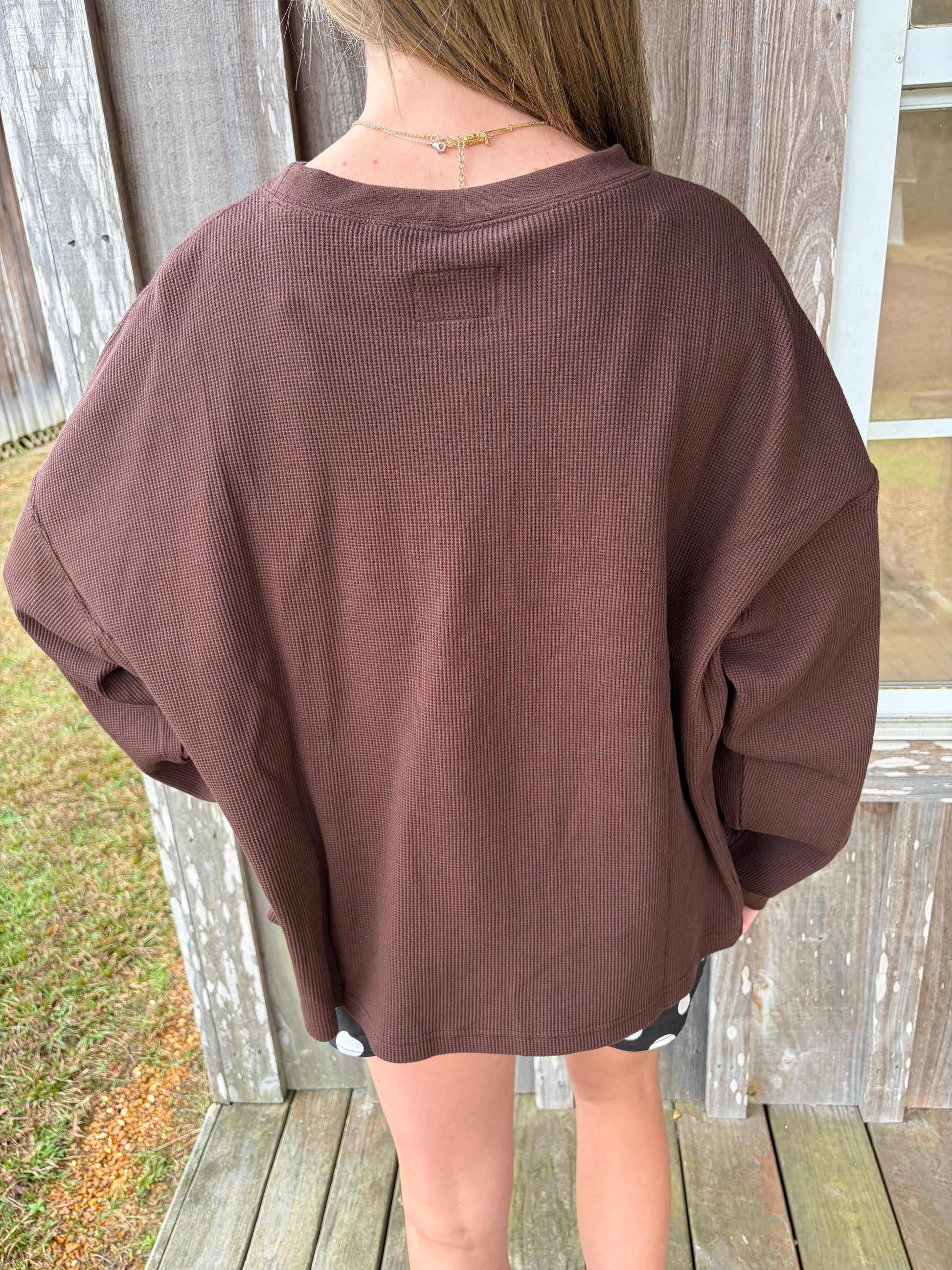 Lulu Mac Waffle Knit Brown Long Sleeve Top Girlie Girl Originals