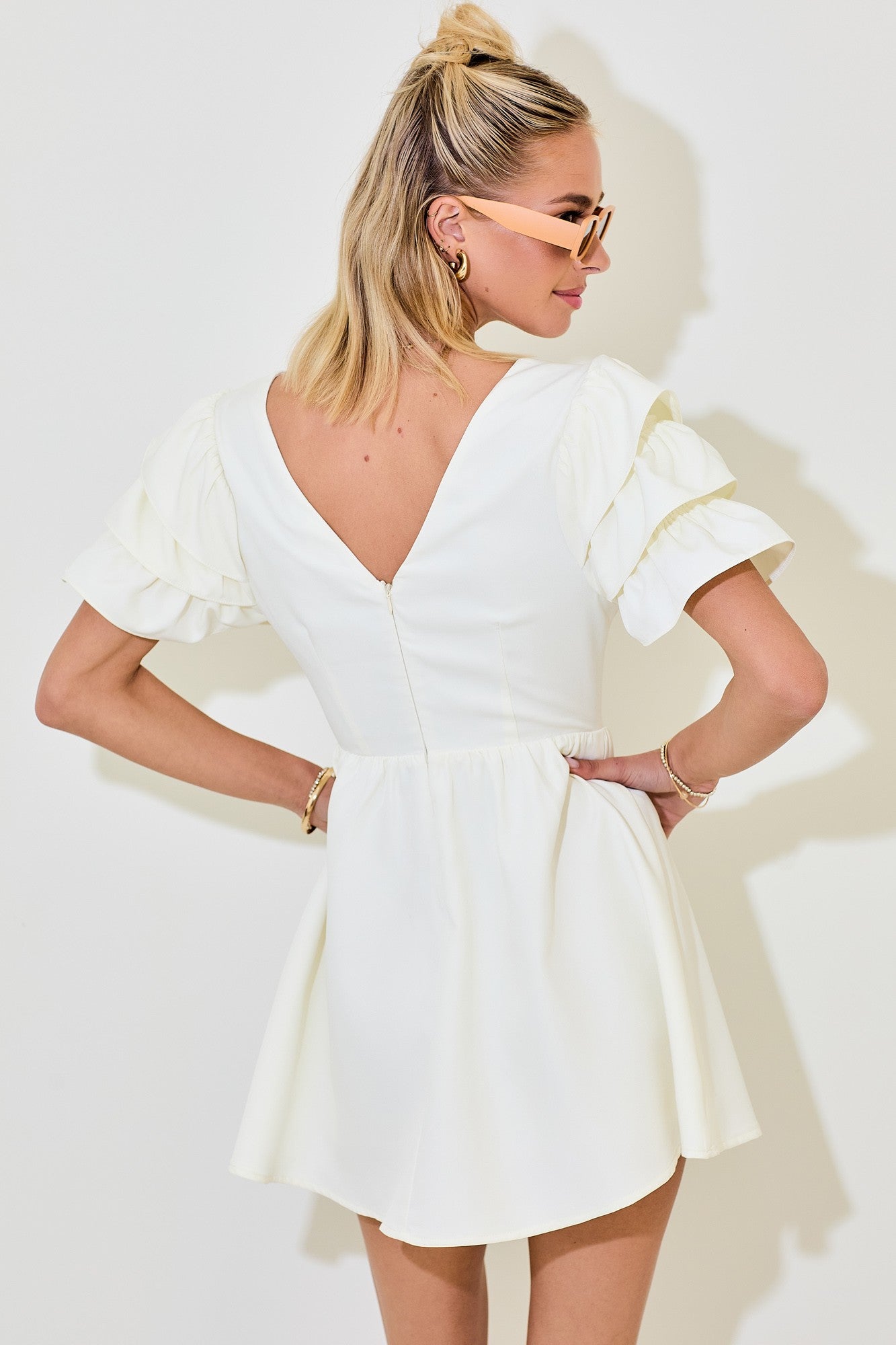 Day + Moon V Neck Mini Dress With Multi Tiered Ruffles day & moon