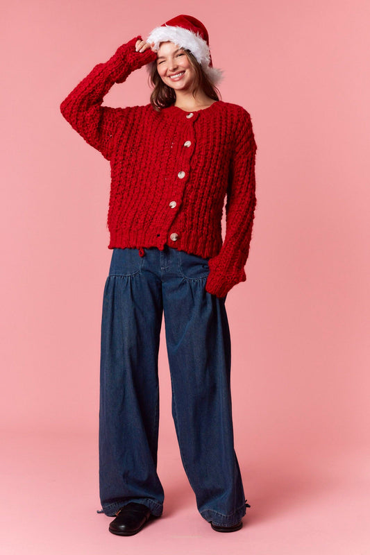 PEACH LOVE CALIFORNIA Front Button Down Basic Cardigan Peach Love California