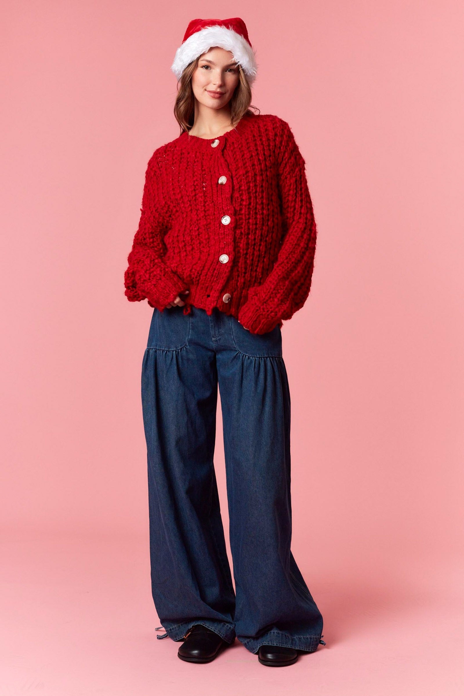 PEACH LOVE CALIFORNIA Front Button Down Basic Cardigan Peach Love California