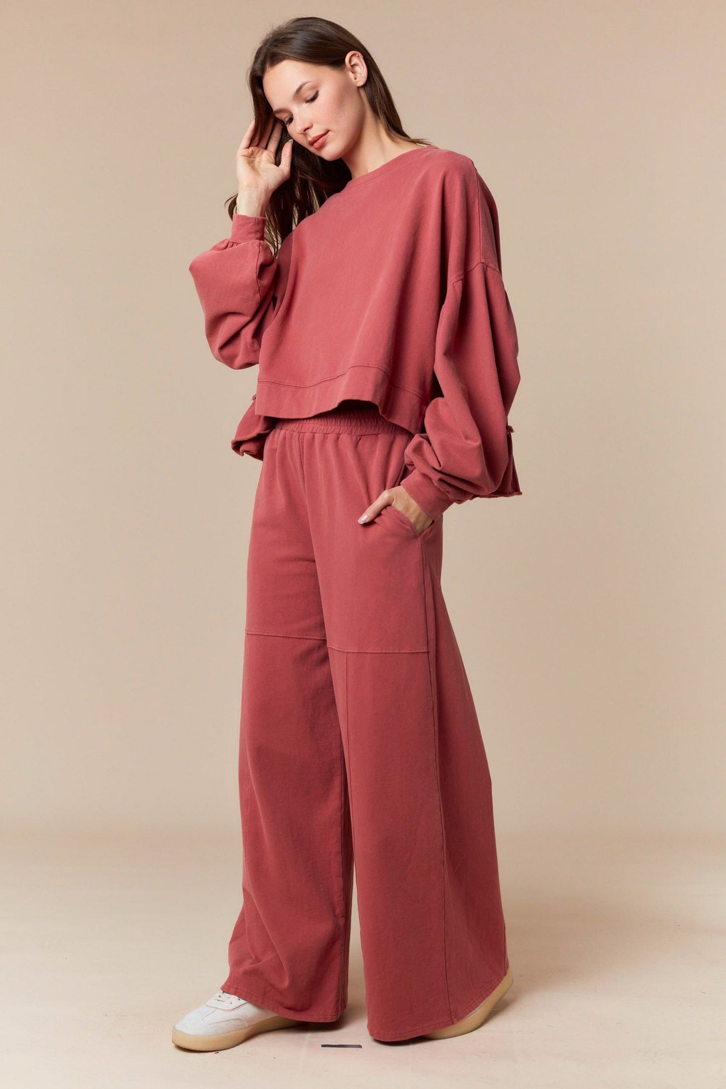 Peach Love California Washed French Terry Wide Fit Track Pants SOUTHERN SUNDROP BOUTIQUE