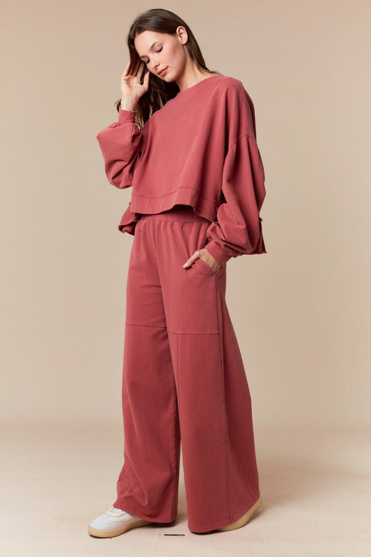 Peach Love California Washed French Terry Wide Fit Track Pants SOUTHERN SUNDROP BOUTIQUE