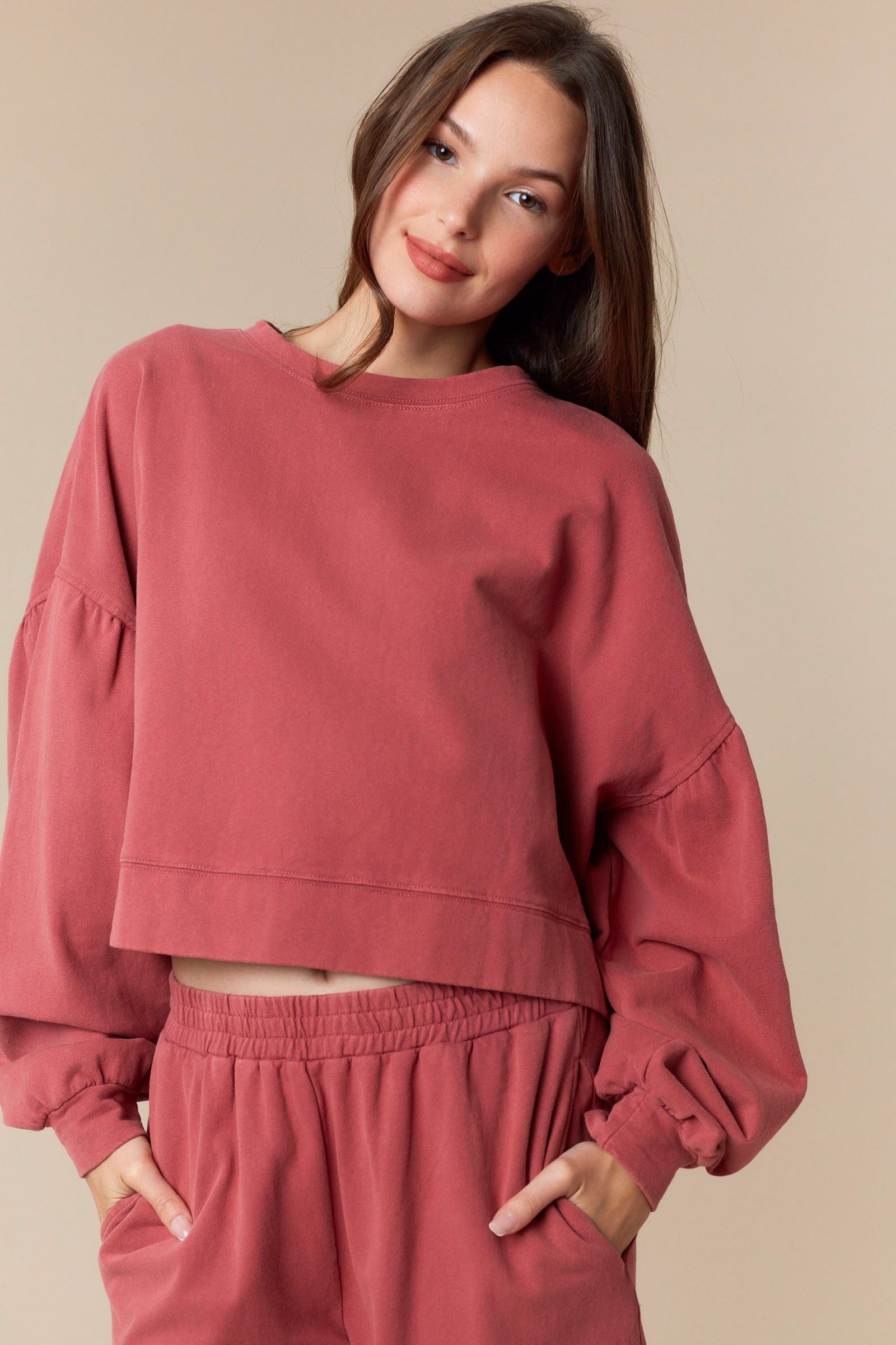 Peach Love California Washed Cut Edge Ruffle Hem Detailed Sweatshirt Peach Love California
