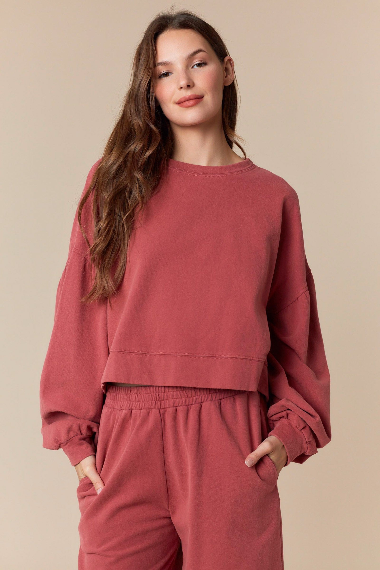 Peach Love California Washed Cut Edge Ruffle Hem Detailed Sweatshirt Peach Love California