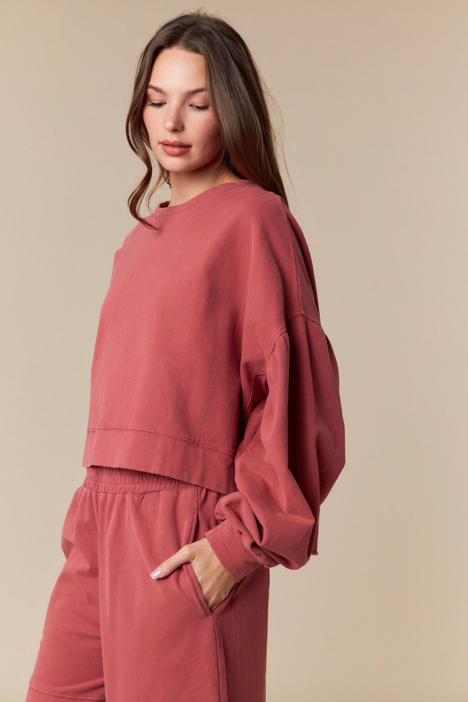 Peach Love California Washed Cut Edge Ruffle Hem Detailed Sweatshirt Peach Love California
