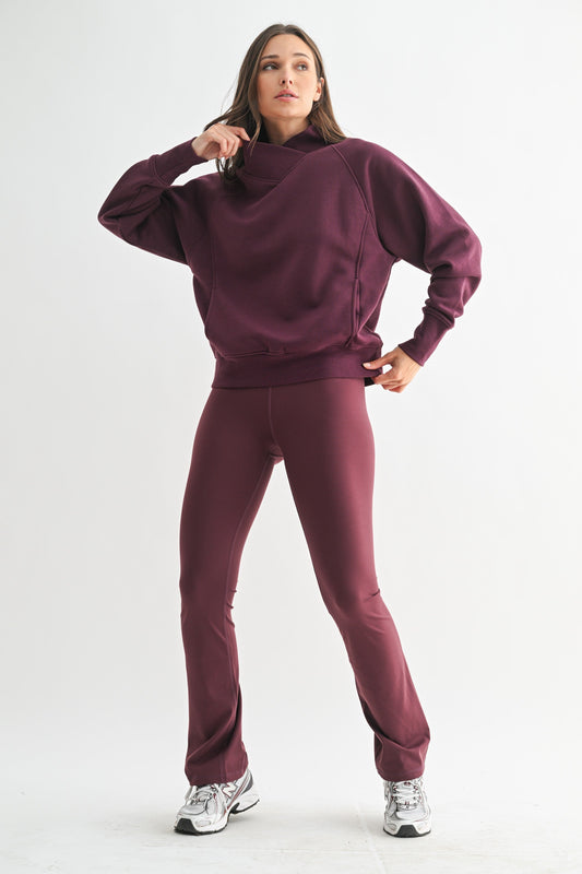 Mono B Dark Plum Fleece Mock Neck Sweater &  Crossover Waist Yoga Pants Set SOUTHERN SUNDROP BOUTIQUE
