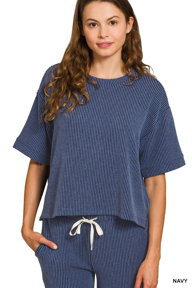 Zenana Raised Rib Short Sleeve Tee & Pants Set SOUTHERN SUNDROP BOUTIQUE