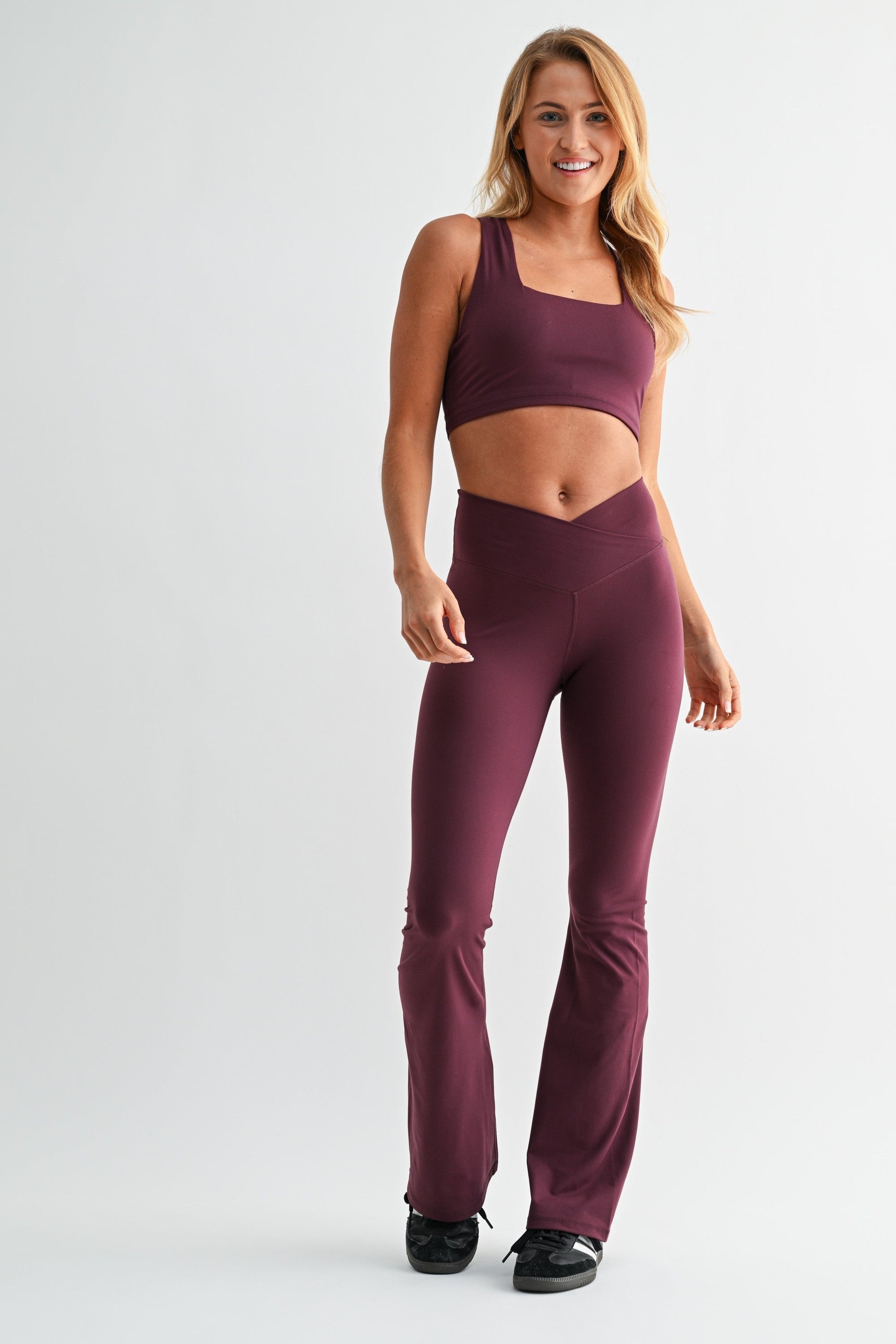 Mono B Dark Plum            Crossover Waist Yoga Pants Set SOUTHERN SUNDROP BOUTIQUE