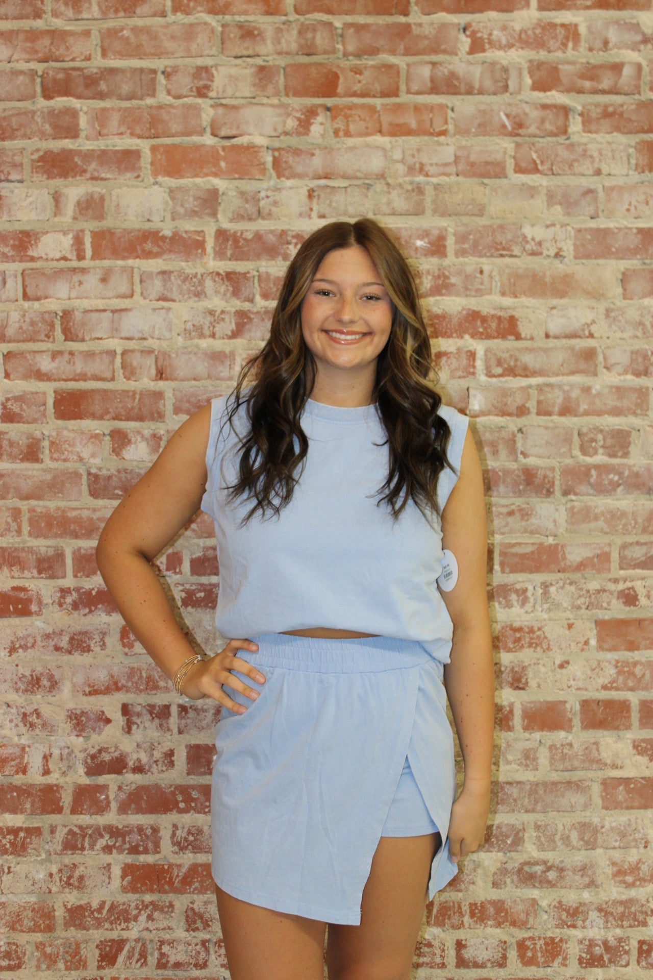 LA Society Blue Mineral-Wash Tank Top and Lined Split Skirt Set LA Society