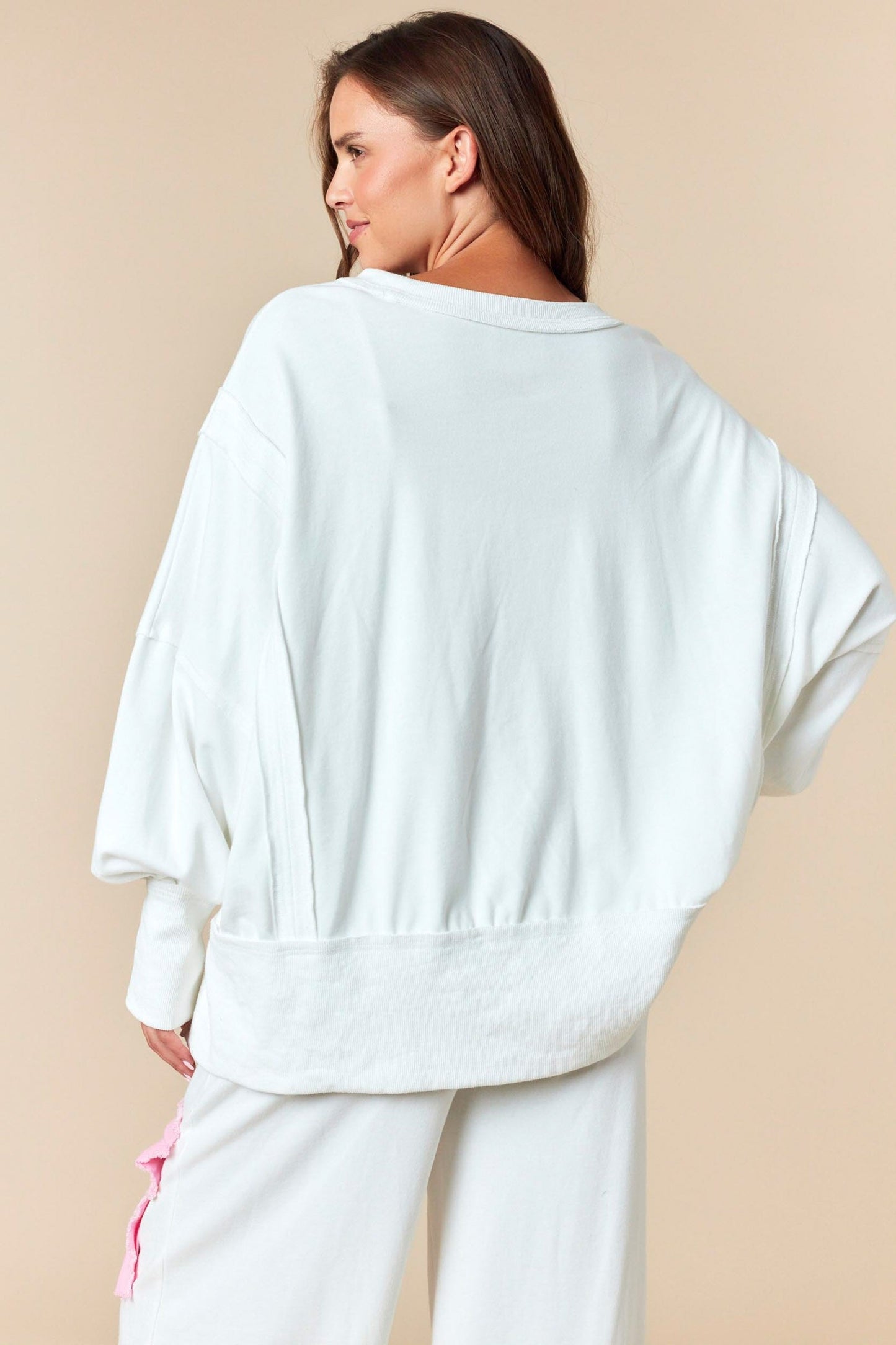 FANTASTIC FAWN Frayed Denim Bow French Terry Hi-low Sweatshirt And Pants Set SOUTHERN SUNDROP BOUTIQUE