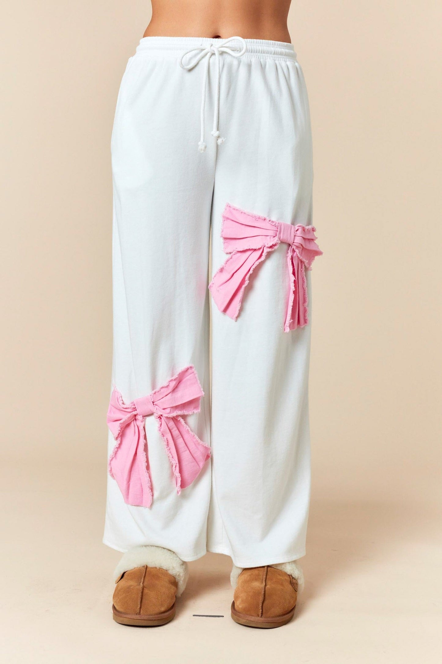 FANTASTIC FAWN Frayed Denim Bow French Terry Hi-low Sweatshirt And Pants Set SOUTHERN SUNDROP BOUTIQUE