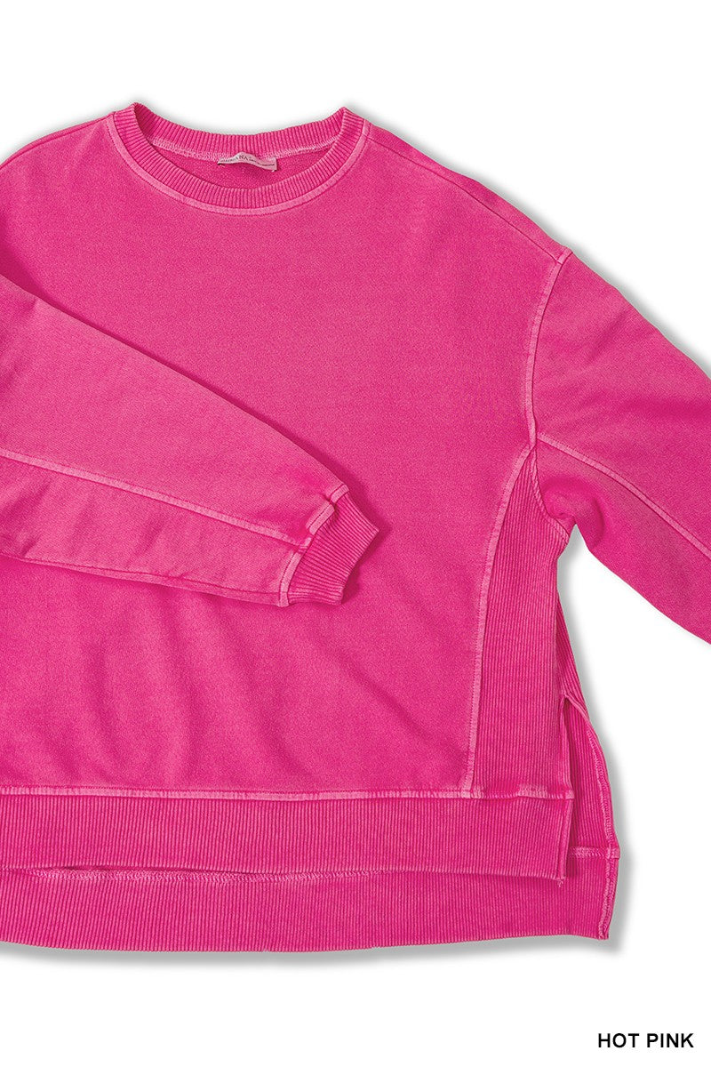 ZENANA Lt Plum French Terry Pigment Dye & Enzyme Washing Pullover SOUTHERN SUNDROP BOUTIQUE