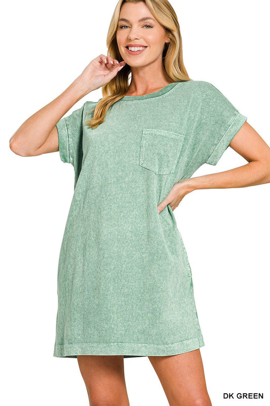 Halo Washed Premium Cotton T-shirts Dress Zenana