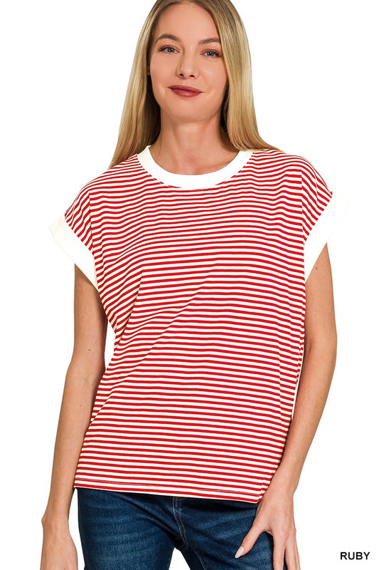 Stripe Contrast Trim Rib Banded Top Stripe Contrast Trim Rib Banded Top SOUTHERN SUNDROP BOUTIQUE