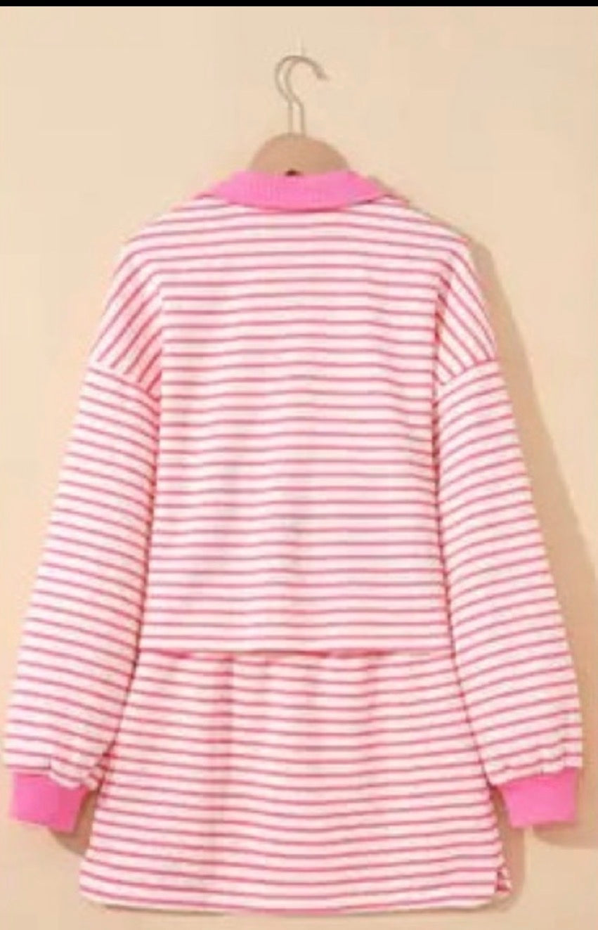 LA Society Pink Striped Collared V Neck Pullover and Skirt Set LA Society