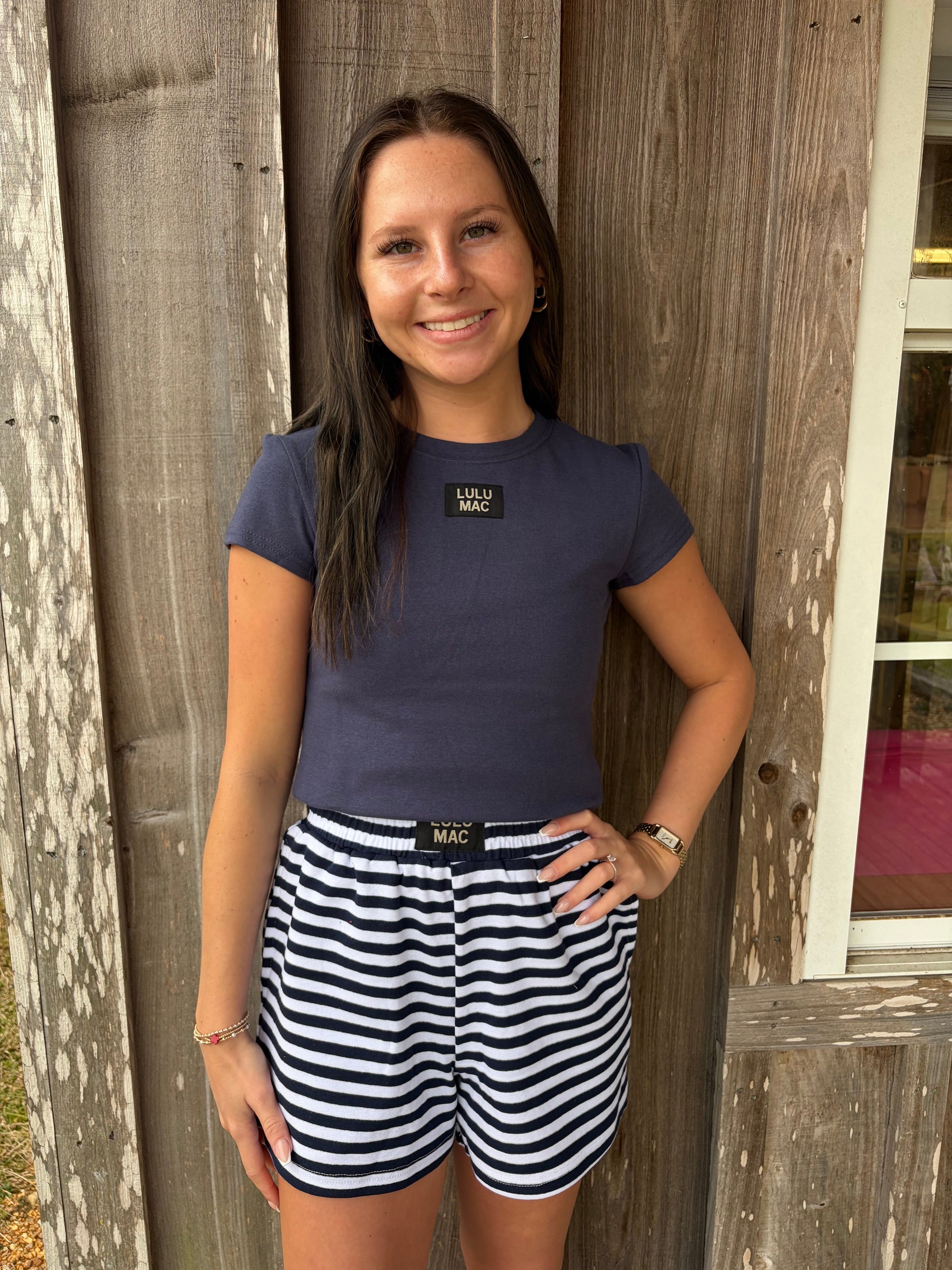 Lulu Mac Navy Baby Doll Short Sleeve Top Girlie Girl Originals