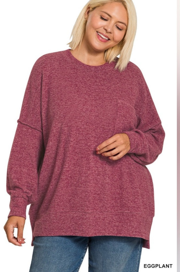 ZENANA PLUS Brushed Meglange Drop Shoulder Sweater Top zenana