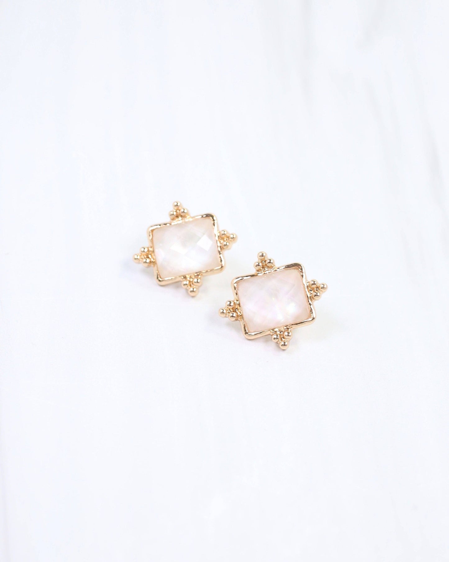Caroline Hill - Kerang Square Facited Stud Earring White: Default Caroline Hill