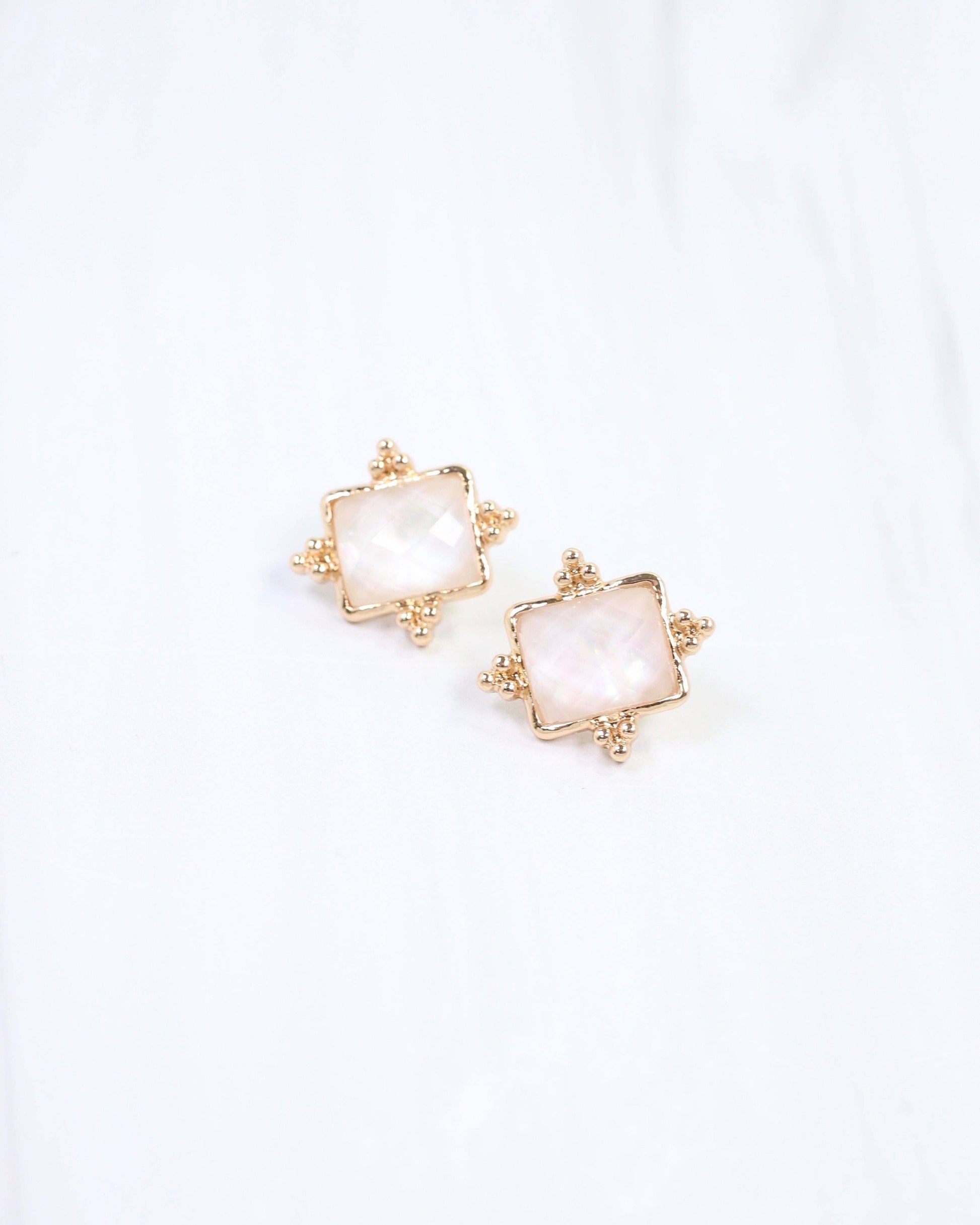 Caroline Hill - Kerang Square Facited Stud Earring White: Default Caroline Hill