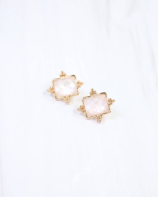 Caroline Hill - Kerang Square Facited Stud Earring White: Default Caroline Hill