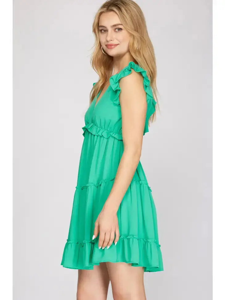 Ruffled Sleeve Woven Tiered Dress