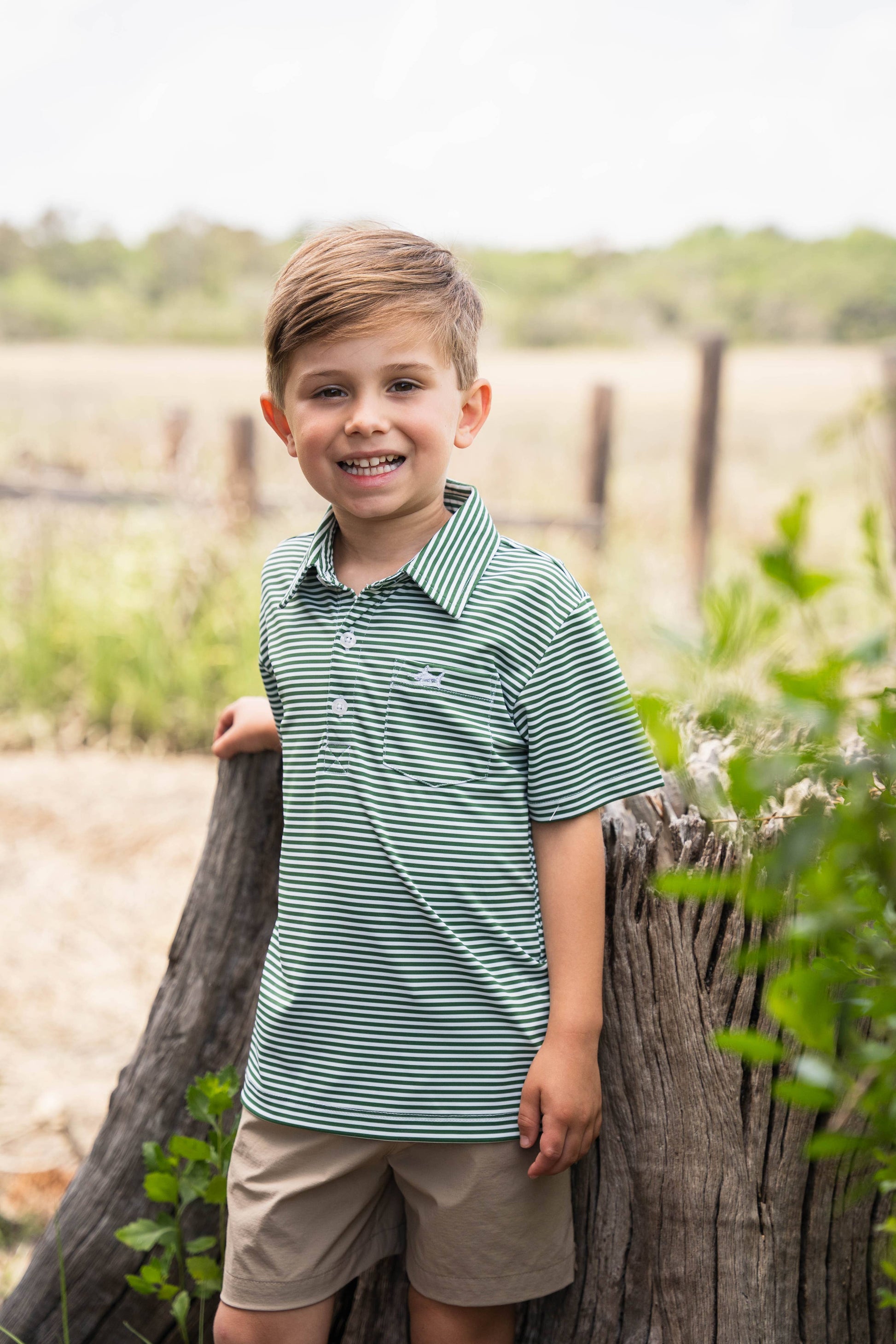 Saltwater Boys Company - Inshore Boys Performance Polo Green Stripe : Green Stripe / 14/16 Saltwater Boys Company