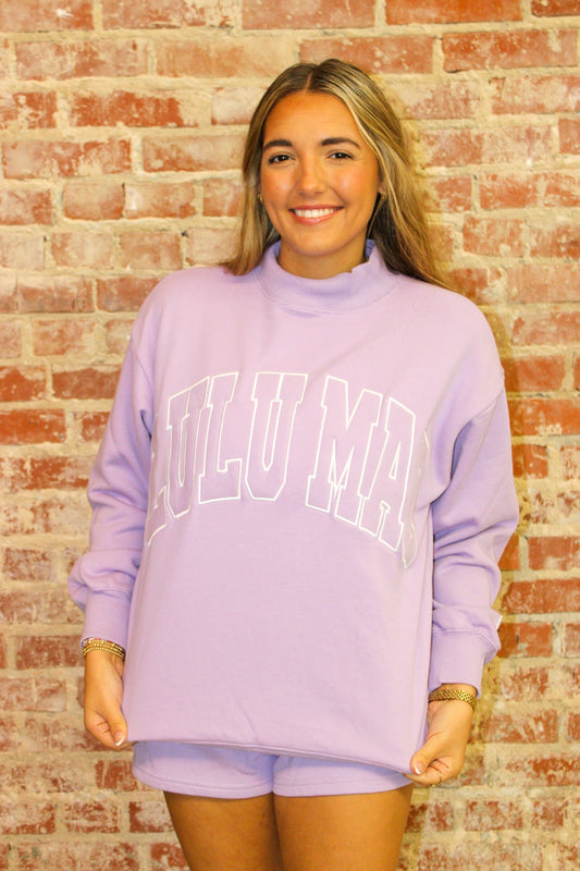 LULU MAC STITCH MOCKNECK TERRY CLOTH TOP-LAVENDER LULU MAC