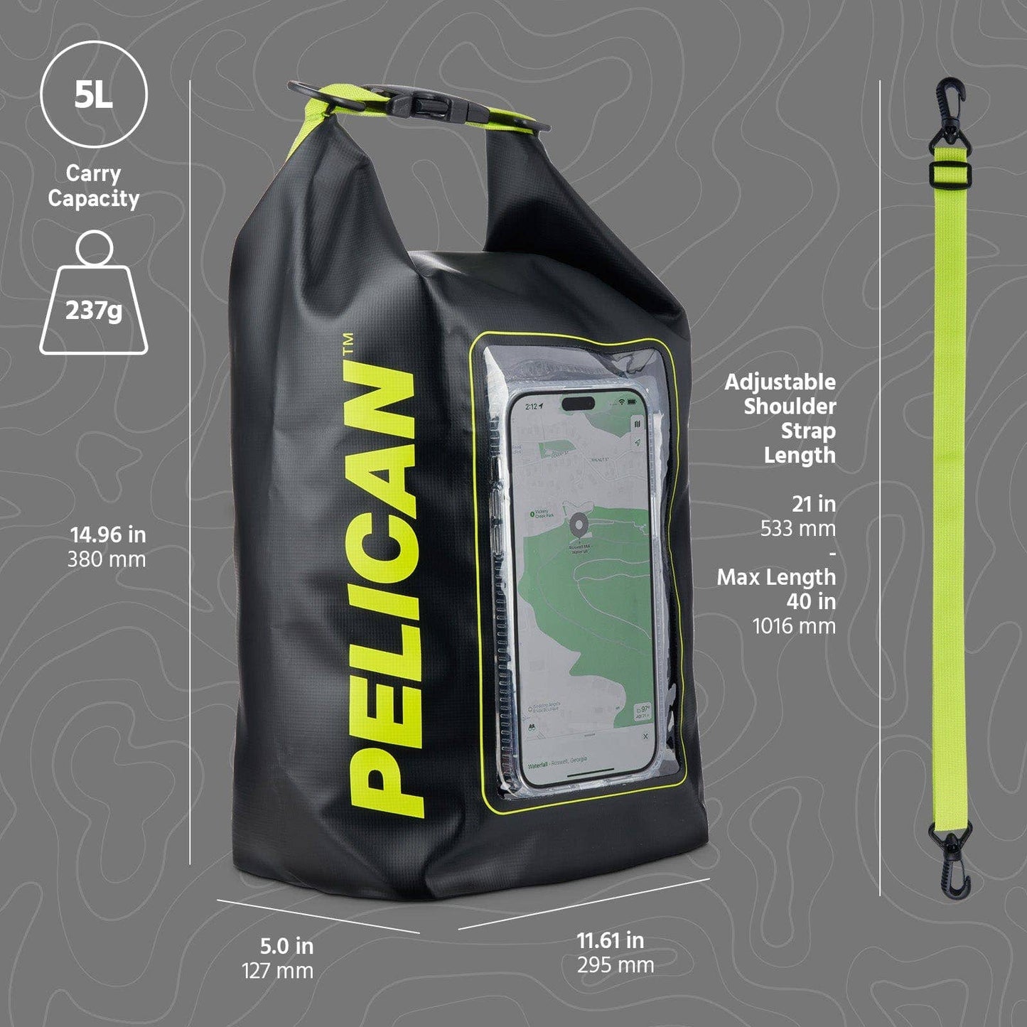 Case-Mate - Pelican Marine Waterproof 5L Dry Bag (Black/ Hi Vis Yellow) - Phone Pouch: Black/Hi Vis Yellow Case-Mate
