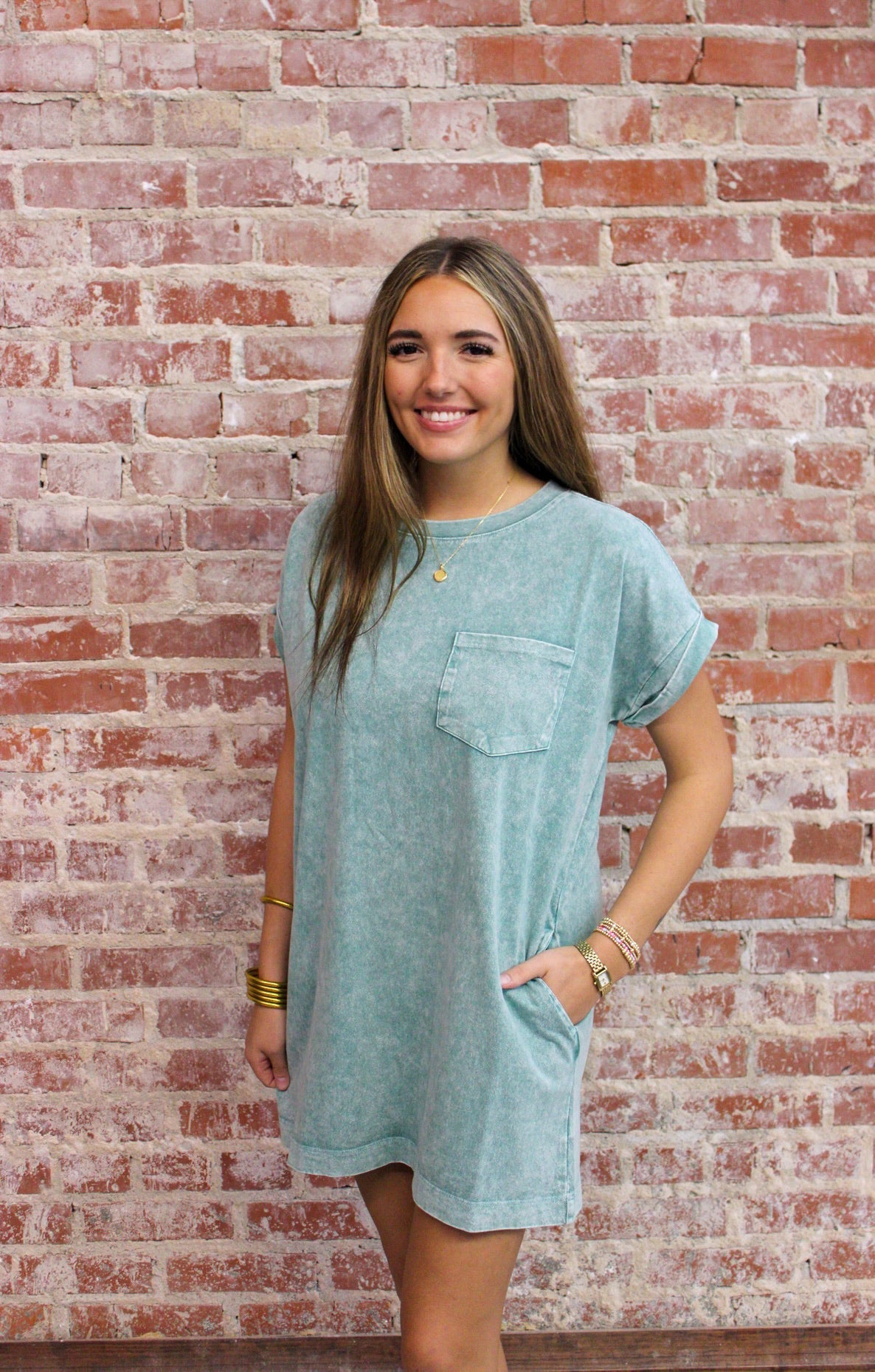 Zenana Halo DK Green Washed Premium Cotton T-shirts Dress Zenana