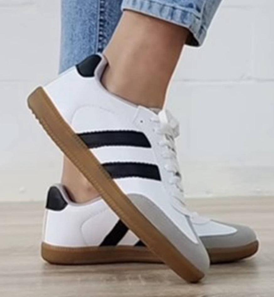 Striped Lace-up Flat Sneakers Little Daisy Closet