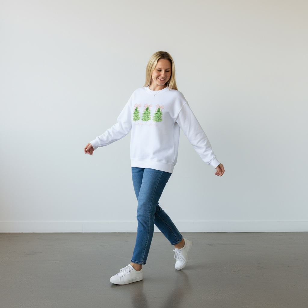 Merry Christmas Pink Stripe Bow Christmas Sweatshirt SOUTHERN SUNDROP BOUTIQUE