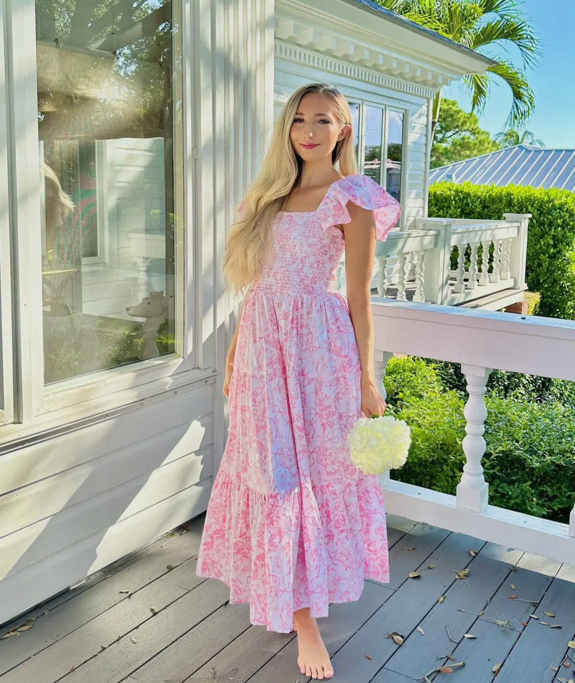 8 Oak Lane Pink Bow Toile Smocked Flutter Sleeve Dress 8 Oak Lane