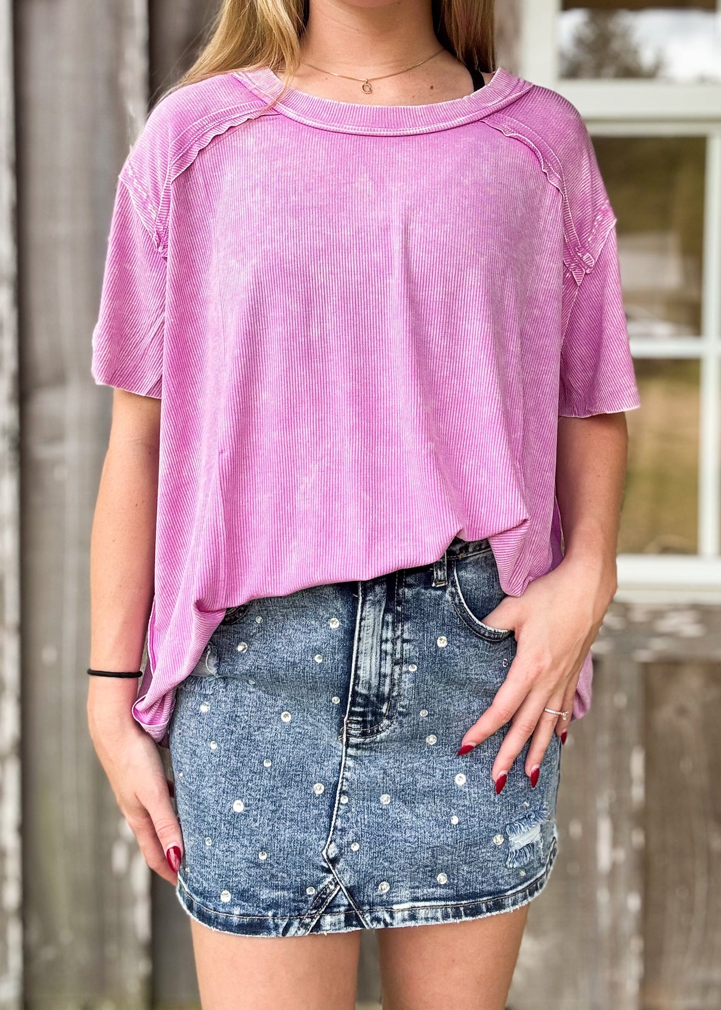 ZENANA WASHED RIBBED SHORT SLEEVE BOAT-NECK TOP SOUTHERN SUNDROP BOUTIQUE