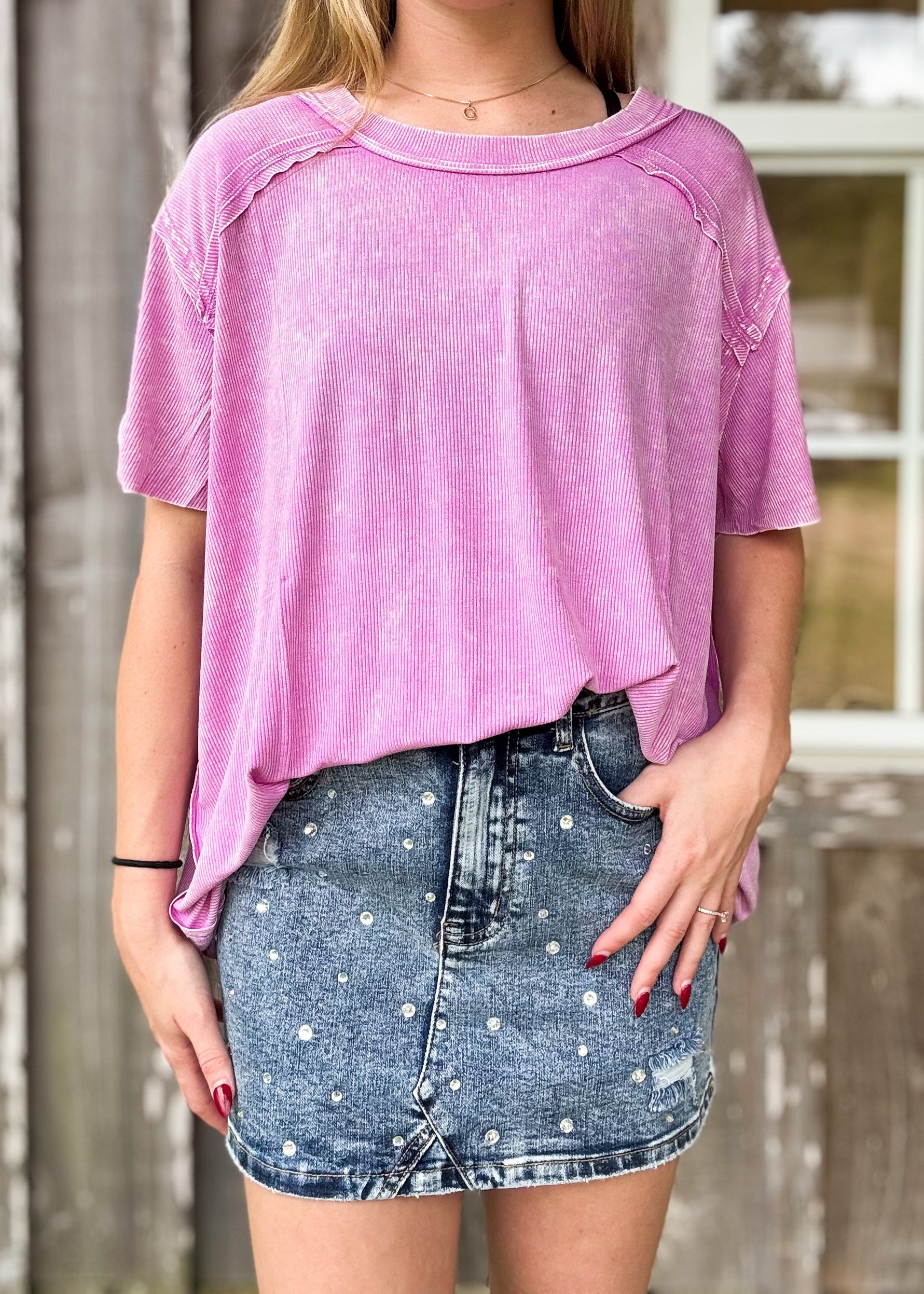 ZENANA WASHED RIBBED SHORT SLEEVE BOAT-NECK TOP SOUTHERN SUNDROP BOUTIQUE
