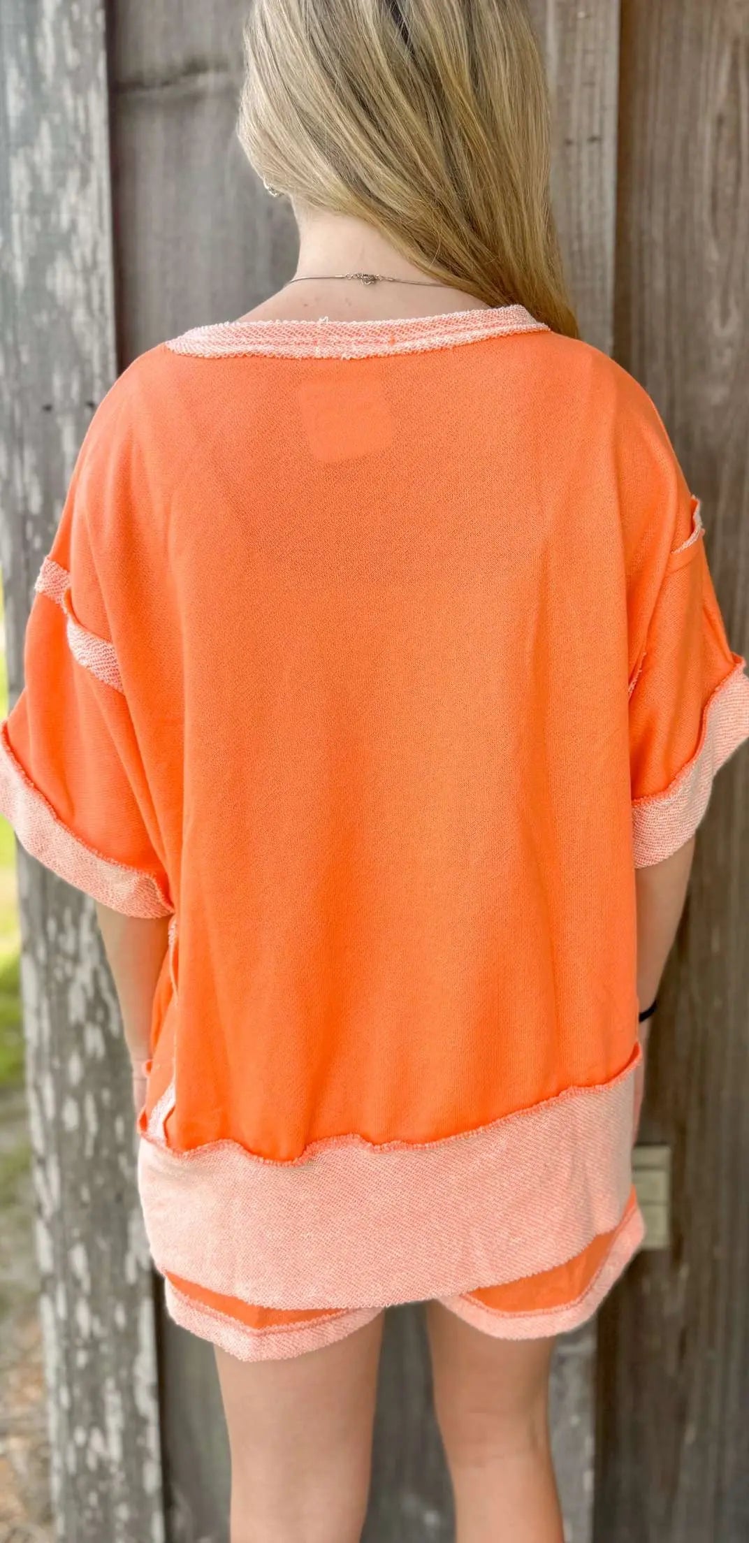 Oversize Banded Top and LoopTerry Pocket Short Set-Orange J Her Inc