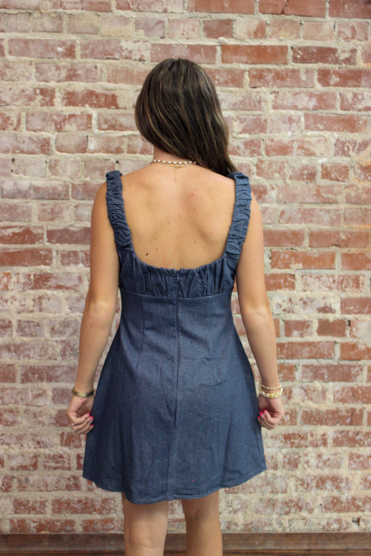 One and Only Collective Indigo Square Neck Denim Mini Dress One and Only Collective
